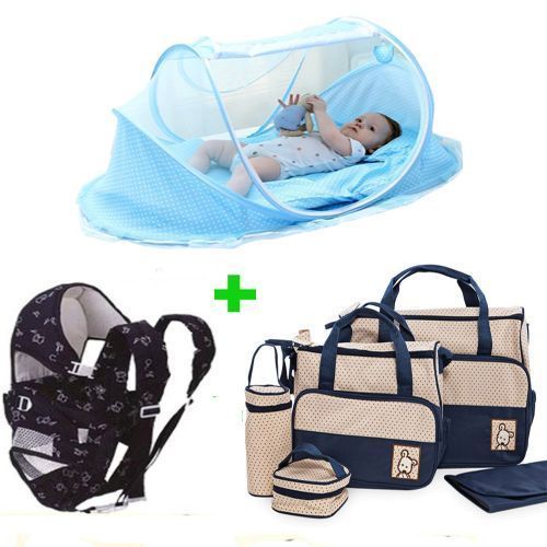 Un Lit Pliable Avec Kangourou 6 Position Plus Sac 5 Pièces Bleu