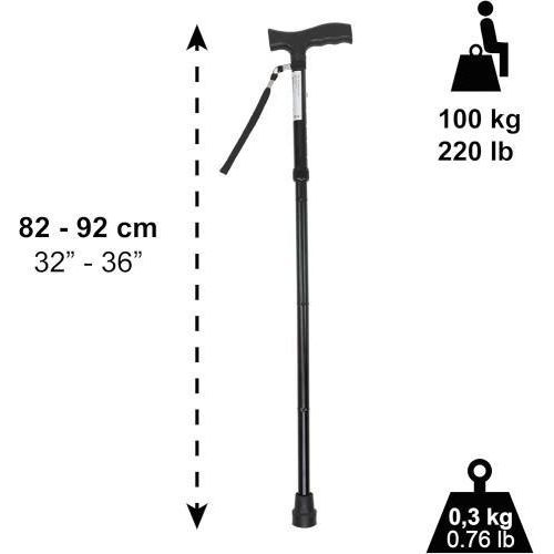 Canne de Marche Pliante Télescopique Réglable en Aluminium – Portable COULEUR NOIR