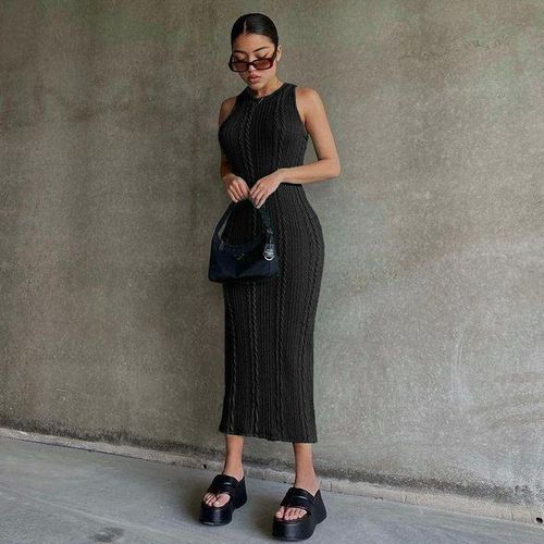 Robe d'été décontractée sans manches pour femmes en tricot jacquard longue et sexy