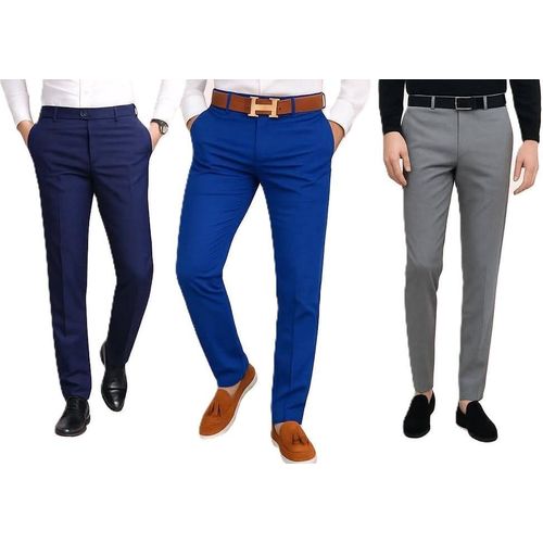 Lot de 3 Pantalon Habillé Homme Coupe Slim - Classique - Tissu Confortable