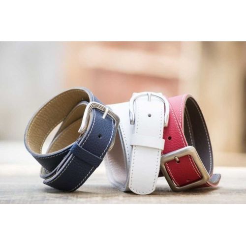 Ensemble De 3 Ceintures En Simili Cuir - Blan Bleu Rouge