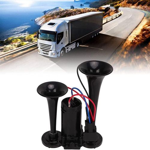 Kit de klaxons pneumatiques avec compresseur 12 V - Klaxon puissant à double pavillon pour voiture, camion, bateau, train, fourgonnette et navire