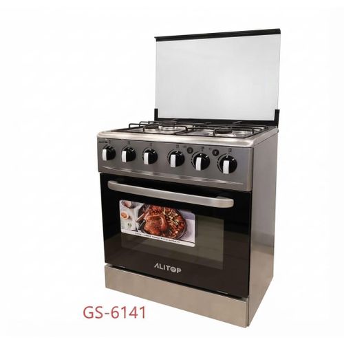Cuisinière À Gaz 60X60 - 4 Feux - Grill - Plateau Dans Le Four - 2 Boutons Dans Le Four Haut et bas -