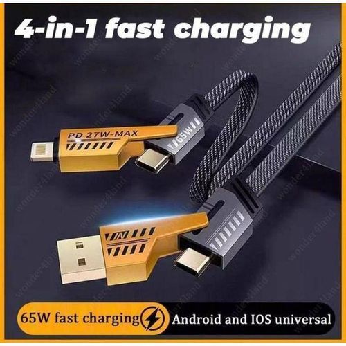 Câble 4 en 1 Solide - Bout en métal - Grande Vitesse 64w USB Type-C lightning, Pour iphone Samsung Huawei Tecno etc