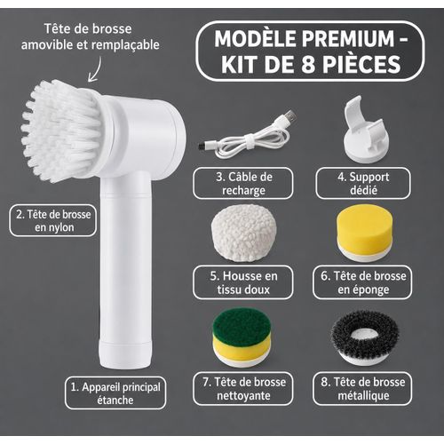 Brosse de nettoyage électrique sans fil à 8 têtes