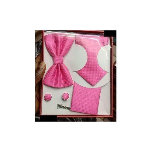 Coffret Accessoires Cravate + Pince + Nœud Papillon + Pochette + Bouton De Manchettes - rose