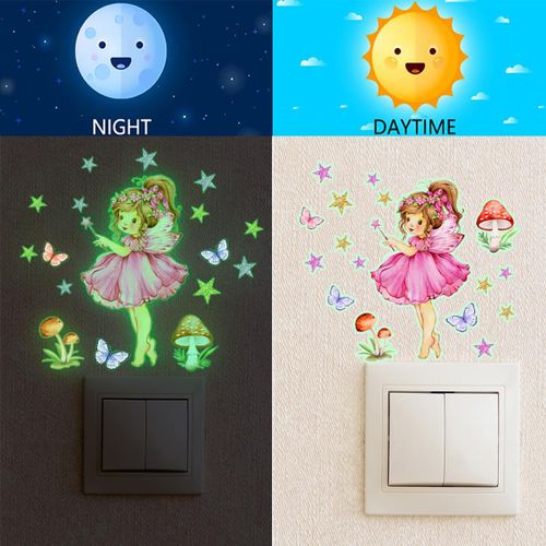 Stickers Luminescents Fée & Papillon pour Interrupteurs — Décor Mural pour Chambre & Maison