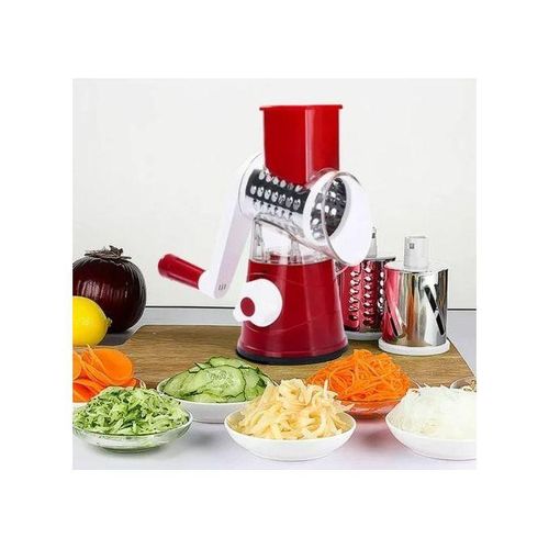Râpe à Légumes Rotative Multifonction 3-en-1 Mandoline Manuelle avec Lames en Inox - Rouge