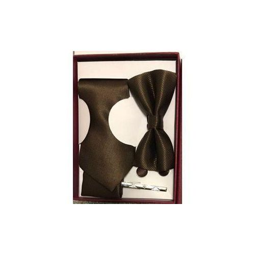 Coffret Accessoires Cravate + Pince + Nœud Papillon + Pochette + Bouton De Manchettes - MArron