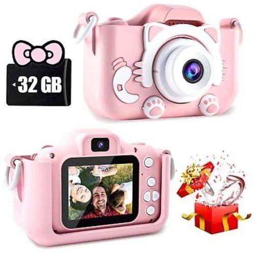 Appareil Photo Numérique Pour Enfants - Caméra Selfie Double Objectif - Carte SD 32 Go Incluse - Coque En Silicone Chat