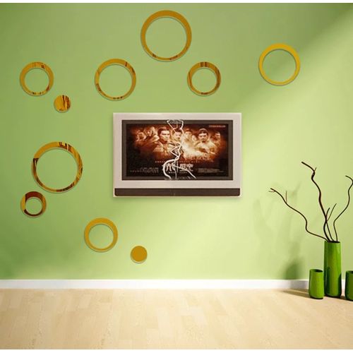 Lot De 10 Cercles Effets Miroirs Autocollants Muraux - Or
