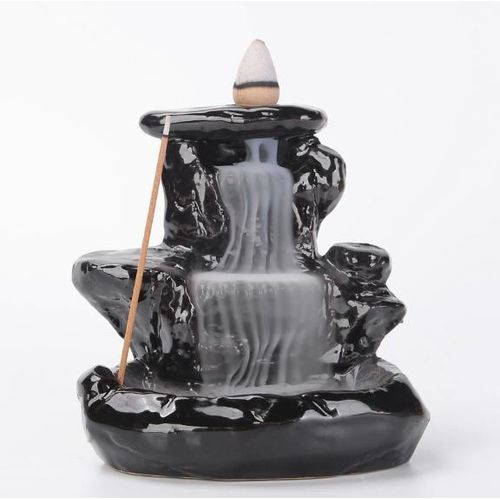 Brûleur d'encens à cascade à reflux en résine noire élégante