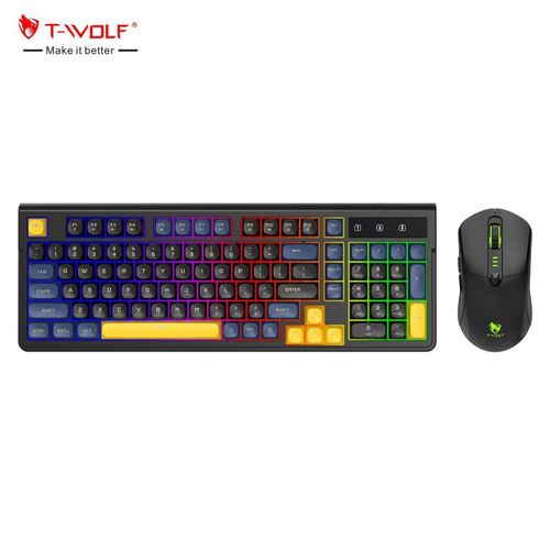 Pack Gaming Sans Fil TF300 - Combo Clavier Lumineux Sensation Mécanique et Souris Ergonomique RGB