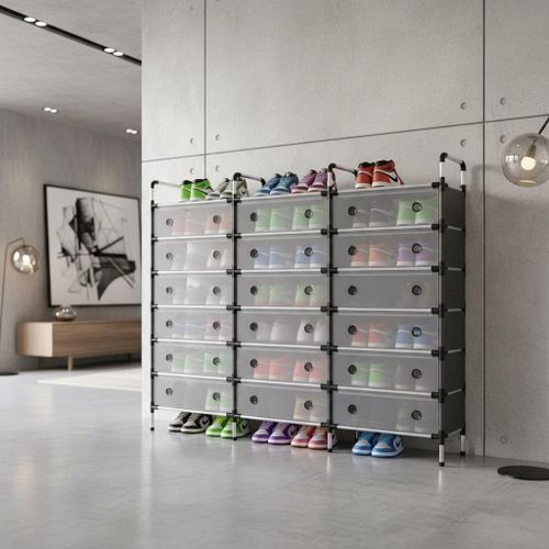 Range-Chaussures Modulable à 6 Niveaux - Armoire de Rangement Anti-Poussière