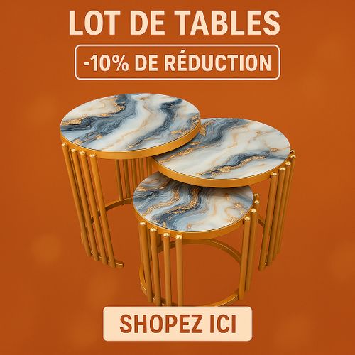 Lot de 3 Tables Basses Rondes – Plateau Effet Marbre & Pieds Dorés – Élégance et Polyvalence – ShopeZ Ici