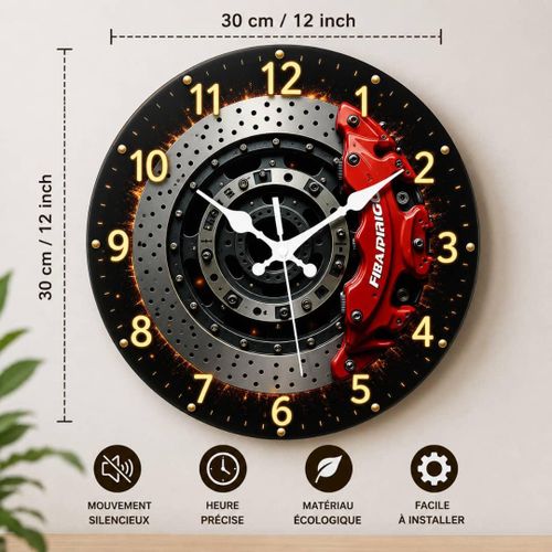Horloge Murale Silencieuse Motif Disque De Frein Sport - 30cm