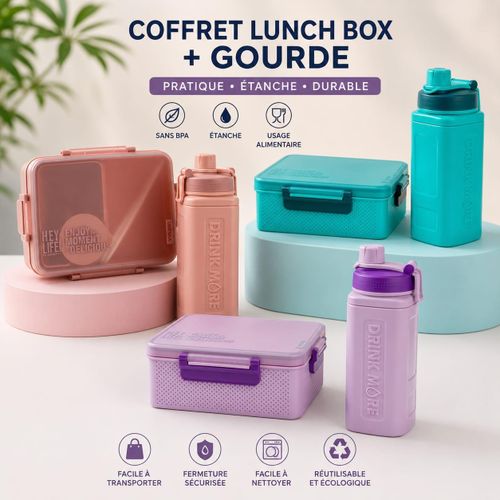 3 lot de Set Lunch Box 3 Compartiments avec Bouteille d'Eau