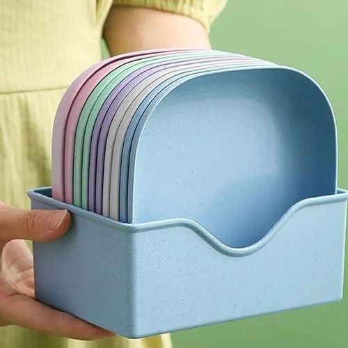 10pcs Assiettes à dîner/assiettes à collation en paille de blé avec base bleue