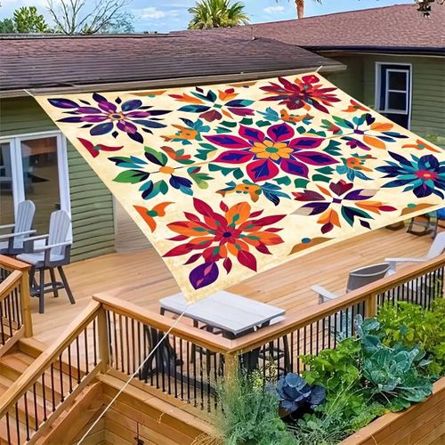 Voile d'ombrage d'extérieur 1 pièce – Motif Mandala bohème et dégradé - Extra-épaisse et résistante aux UV,Facile à installer et à ranger,Idéale pour jardins, terrasses et abords de piscine (Peut accueillir 6 personnes,Poteaux non inclus)