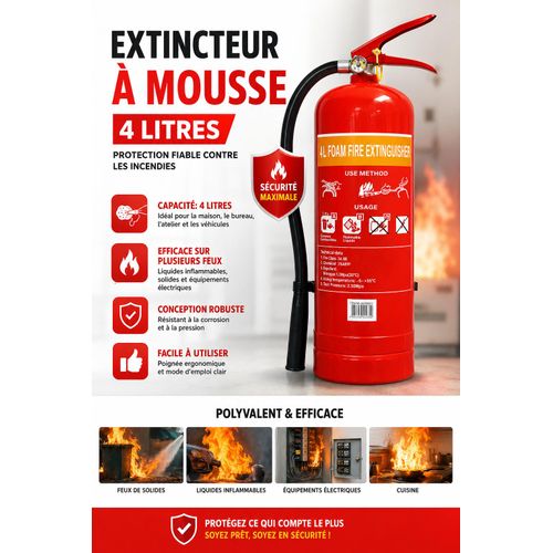 Extincteur à Mousse 4 Litres – Protection Incendie Maison, Bureau et Atelier