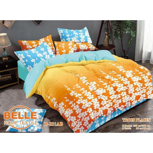 Lot de 2 Draps et 2 Taies - Confort et Élégance pour Lit 3 Places - jaune