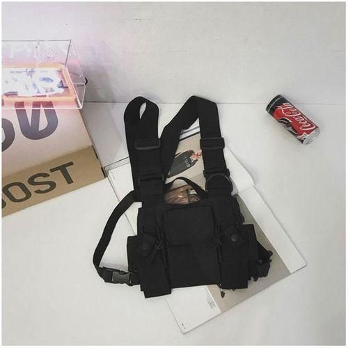 Sac Poitrine Tactique Homme Et Femme, Sac à Dos Gilet Ins,Sac Hip-Hop Street Dance,Sac Banane-Noir