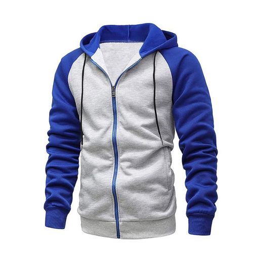 Sweat à capuche décontracté pour homme, doublé polaire, avec poches zippées, manches longues (gris clair + bleu roi)