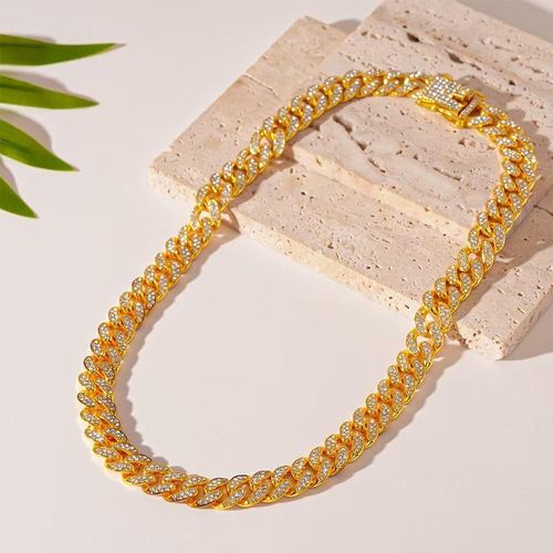 Collier à maillons cubains dorés tendance incrusté de cristaux, chaîne épaisse pour usage quotidien, liquidation de stock