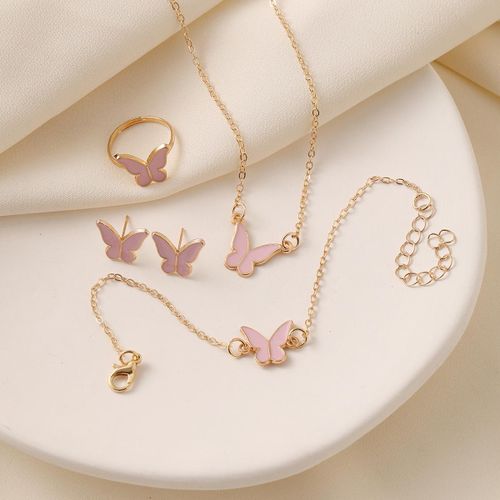 Ensemble de bijoux papillon 4 pièces : bracelet, bague, collier et boucles d'oreilles