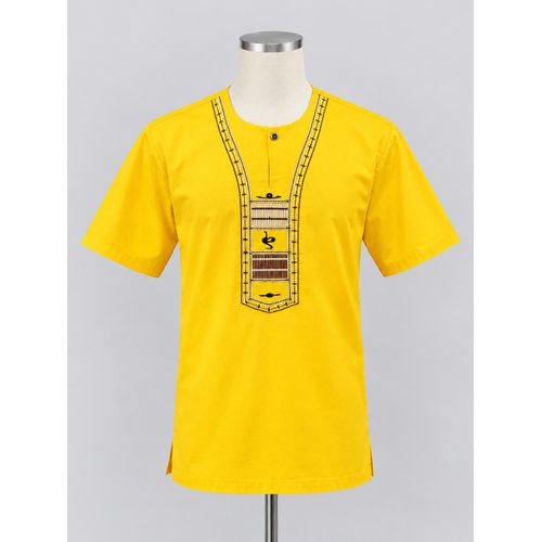 Chemise Homme à Motif Brodé Manches Courtes - Jaune