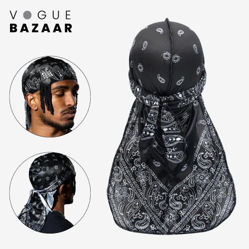 Durag en soie à motif Paisley pour homme, bandana pirate à longue queue pour hip-hop et style street