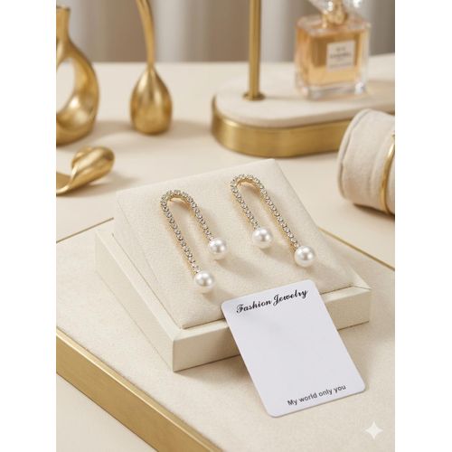 Boucles d'Oreilles Pendantes "Crystal Curve" avec Perles Doubles