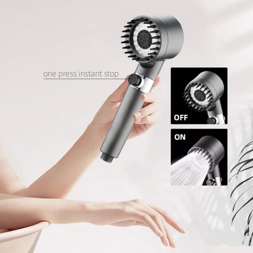 Pommeau de Douche Haute Pression Turbo – 3 Modes de Jet, Économie d'Eau et Bouton Stop – Design Moderne Anthracite