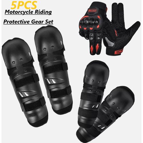 5 pièces genouillères protectrices, protections de course automobile avec gants vêtements gants moto pleins doigts gants antidérapants vêtements gants d'entraînement tactiques, protecteur de coude et genou pour courses de moto