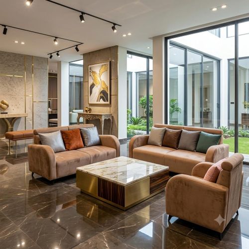 Fauteuil Salon Complet BM 6 Places en daim marron claire