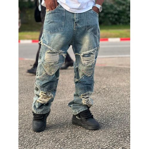 Pantalon gros bas pour homme - couleur délavé bleu moyen