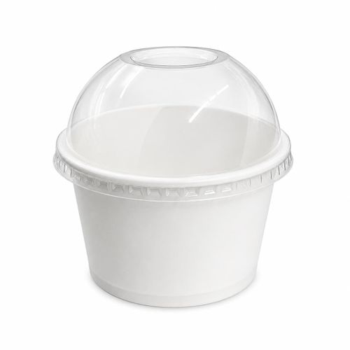 Gobelet blanc kraft couvercle dome transparent 230 ml