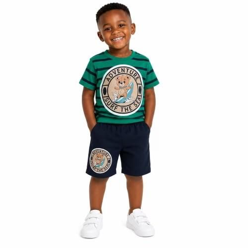 Ensemble coton garçon design aventure – 2 à 5 ans - Vert/Bleu