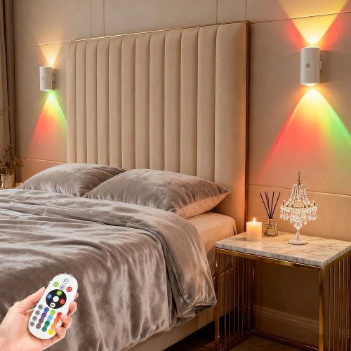 Lampe Murale LED RGB Rechargeable Sans Fil avec Télécommande - Applique Magnétique à Détecteur de Mouvement, Charge USB-C (Blanc)