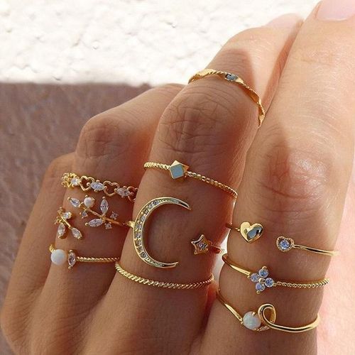 10 pièces Bagues d'or Femmes Bagues Bohémien Bijoux
