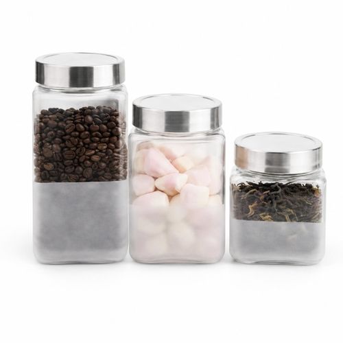 Lot de 3 Bocaux de Conservation en Verre Dépoli avec Couvercles en Acier Inoxydable – 500 ml, 750 ml et 1000 ml
