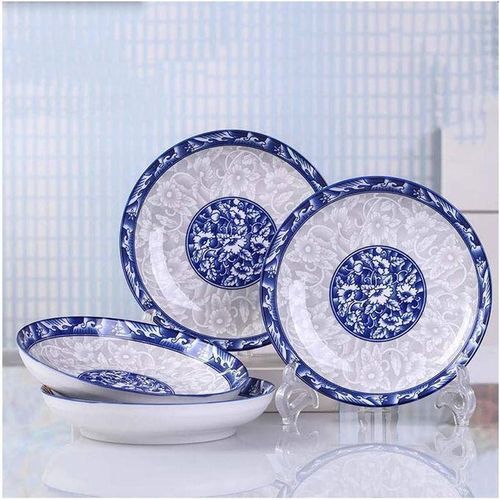 Lot De 6 Vaisselle en mélamine chinoise asiatique blanche/bleue Durable et facile à nettoyer