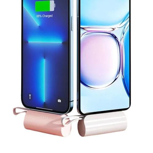 Bactérie externe portable 2-en1, 5000mAh mini power Bank pour iPhone et Samsung, porte-clé étanche avec technologie GaN, charge rapide sans fil et câble de sortie Type-C pour Téléphone.