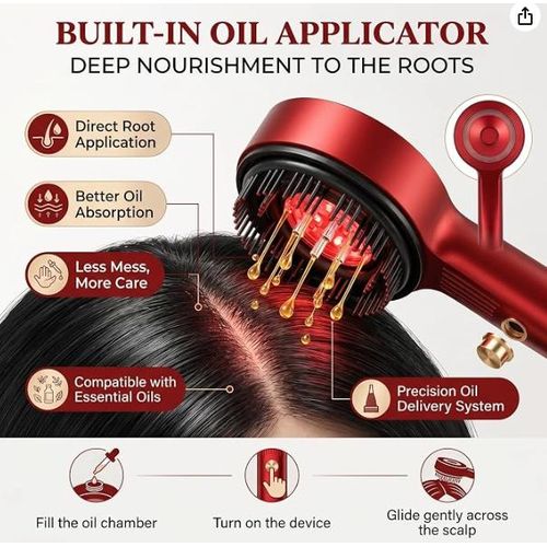 Peigne de Massage Magnétique et Applicateur d'Huile Capillaire avec Thérapie par Lumière Rouge