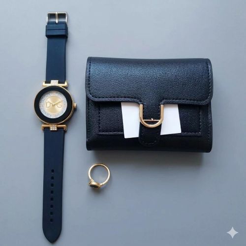 Montre à quartz pour femmes, portefeuille et bracelet