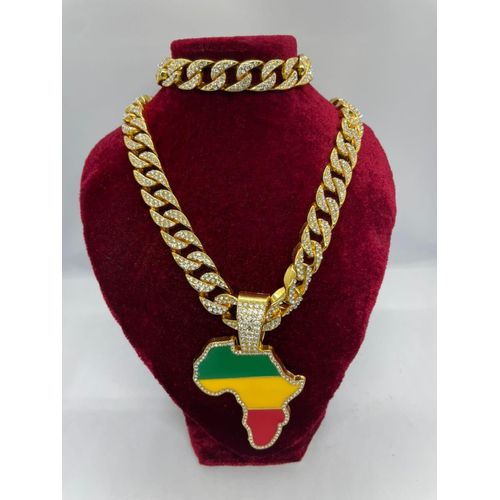 Chic Chaîne En Strass Or Chaîne Luxueuse Bling Médaillée AFRICA