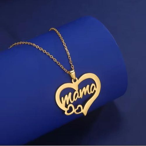 Chaîne En Acier Inoxydable Pendentif Coeur Mama Couleur Dorée Idéal Cadeau Pour La Saint Valentin, Anniversaire, Baptême, Mariage