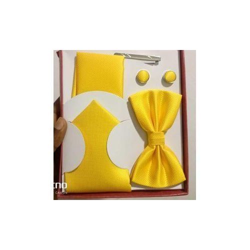Coffret Accessoires Cravate + Pince + Nœud Papillon + Pochette + Bouton De Manchettes - jaune