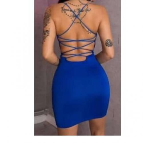 Robe Sexy Dos Décolleté - Bleu
