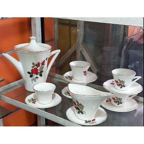 Ensemble tasse a cafe en porcelaine motif fleur 6 pièces